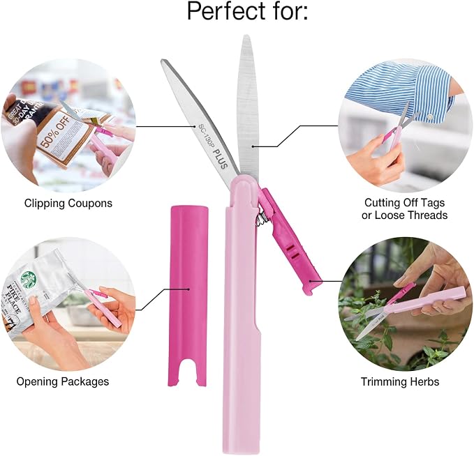 Plus Pen Style Compact Twiggy Scissors with Cover, 3-Pack Pink