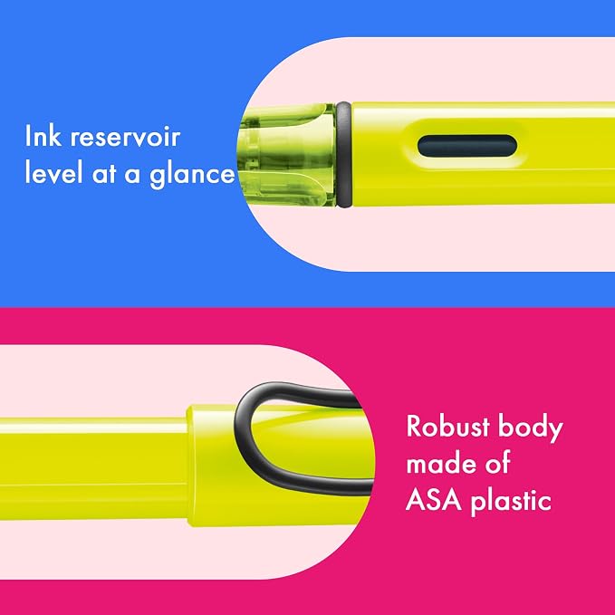 LAMY safari neonyellow - Fountain Pen with ergonomic grip & polished steel nib in size F - ideal for any Writing & Calligraphy - including LAMY T 10 blue cartridge - Right-Handed