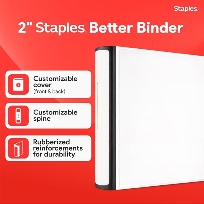 Staples Better Binder 2-Inch 3-Ring Binder, White – Heavy-Duty Binder for School & Office Organization