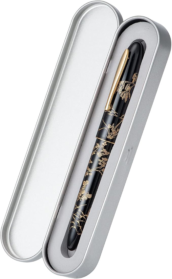 HONG DIAN Hongdian N23 Black Rabbit Fountain Pen, Long Blade Medium Nib Gold Trim, New Year Lucky Rabbit Carving Design, Smooth Writing Pen with Converter and Metal Pen Box Set