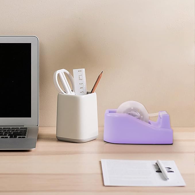 2Pcs Desktop Tape Dispenser Adhesive Roll Holder with Weighted Nonskid Base, Purple (Tape not Included)