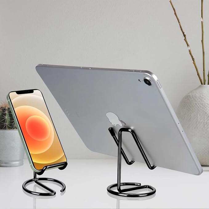 ROPOSY Cell Phone Stand for Desk, Cute Metal Black Cell Phone Stand Holder Desk Accessories, Compatible with All Mobile Phones, iPhone, iPad