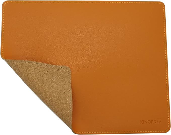 Leather Mouse Pad - Wood Mouse Pads with Stitched Edge,PU Non-Slip Mouse Mat,Double Side Mousepad,Waterproof Gaming Mouse Pad for Desk,Laptop,Office & Home,10.2" x 8.3",1 Pack (Orange)