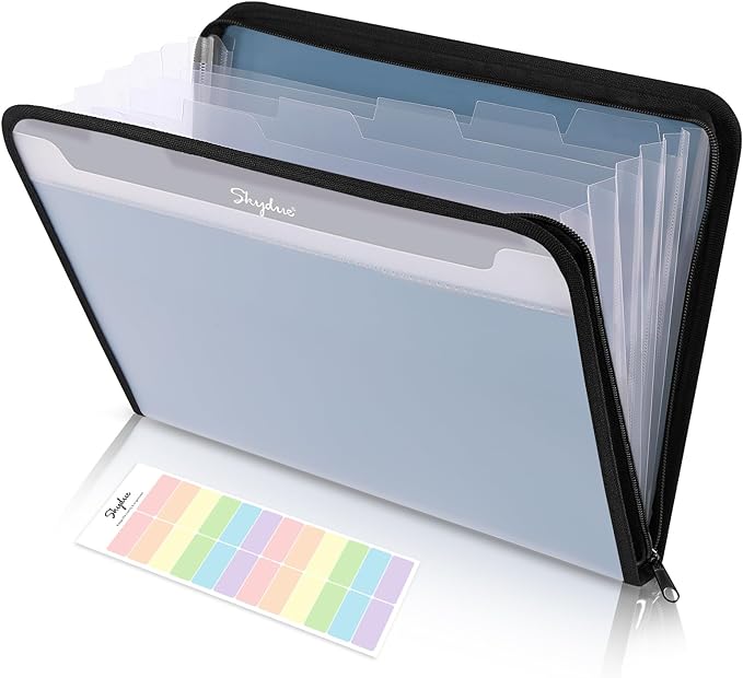 Document Organizer, Accordion Folder with Front Pocket, 7 Pocket Expanding File Folder, Letter Size, Important Document Folder with Double Zipper, School Office Supplies (Blue, 1 Pack)