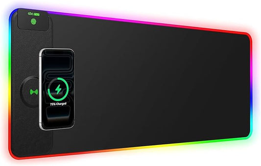 XL RGB Gaming Mouse Pad with 15W Magnetic Wireless Charging, 31.5'' x 11.8'' Extra Large LED Mousepad, 24 Lighting Effects Desk Mat with Non-Slip Rubber Base, Waterproof Ultra-Smooth Surface