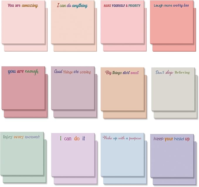 Yinder 24 Pcs Inspirational Sticky Notes, Back to School Supplies, Cute Motivational Sticky Notes Pad Employee Appreciation Gifts Bulk for Teacher Coworker Office 3 x 3'' (Inspire,Aesthetics)