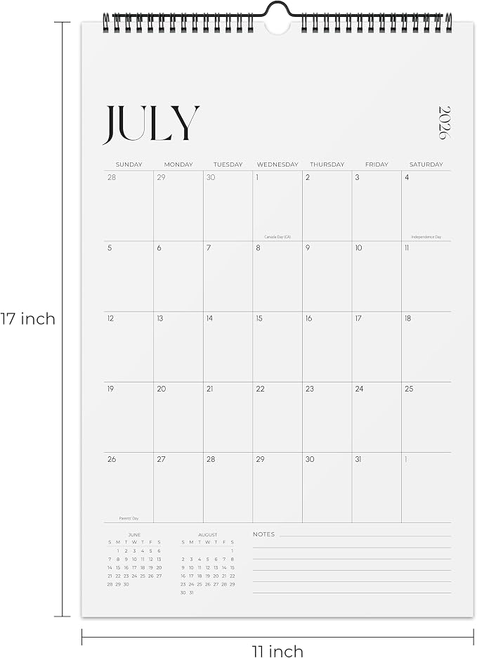 Jokotha Wall Calendar 2026-2027, 18 Monthly Wall Calendar from July 2026 to December 2027, 11" x 17", Twin-Wire Binding, Hanging Calendar for Home & Office, Simplified