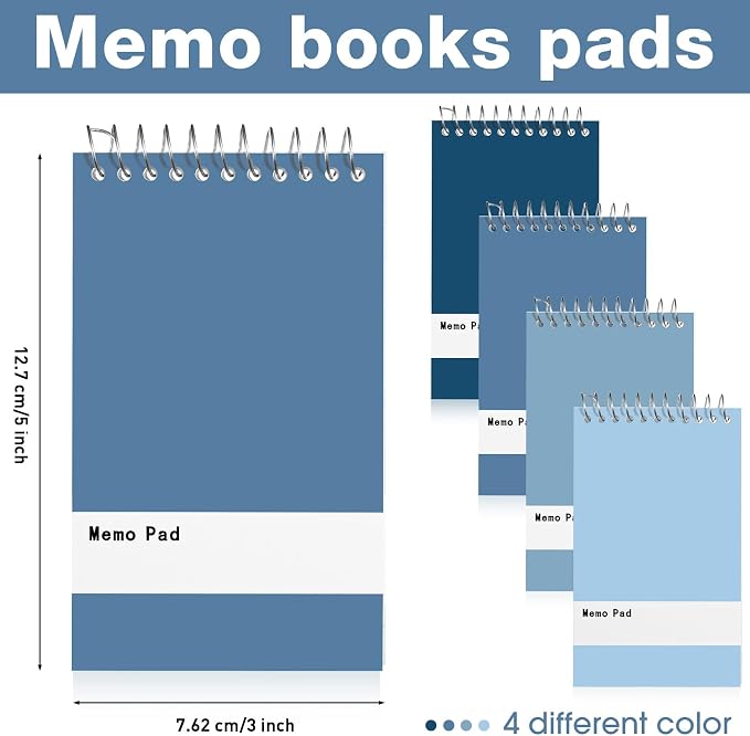 Thenshop 100 Pads Spiral Memo Pads Bulk 3 x 5 Inch Small Pocket Notepad Top Bound Lined 60 Sheets Mini Notebooks for School College Office Home Supplies (Fresh Colors)