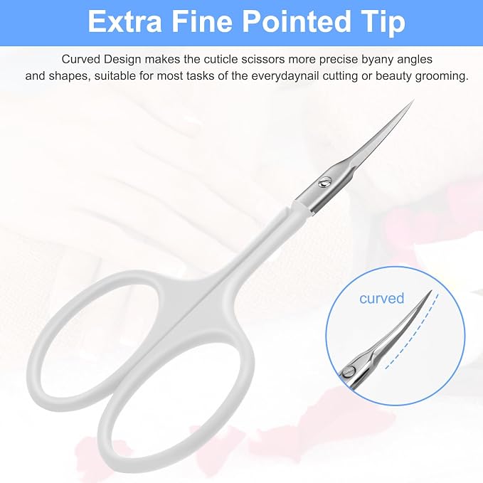 CGBE Cuticle Scissors, Extra Fine Curved Eyebrow Scissors, White | Stainless Steel, Round Handle, Precise Pointed Tip, Hangnail And Dry Skin Trimming, Russian Manicure Care