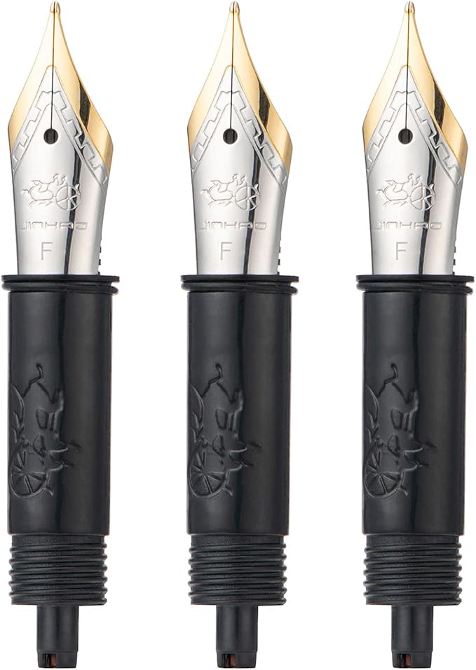 Set of 3 Jinhao #5 Fountain Pen Replacement Fine Nib with Black Section Feed Gold Trim-Compatible with Jinhao 82, 88, 95, 82 Mini, 92, 100 Mini Fountain Pen
