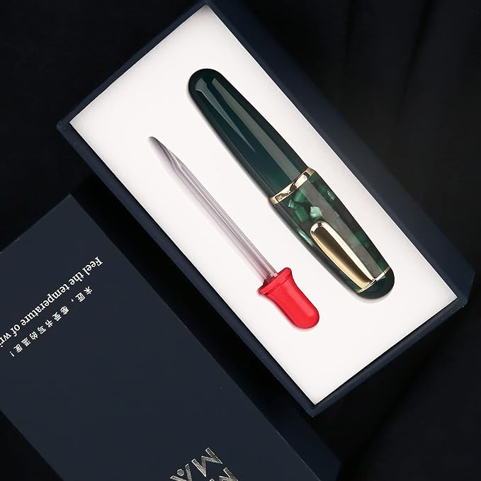 Lanxivi Majohn Q1 Fountain Pen Extra Fine Nib Green Acrylic, Little Fat Man Eyedropper Filling Pocket Pen Large Capacity