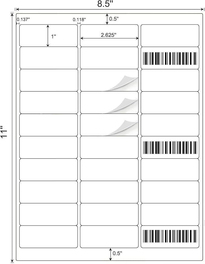 [30 Sheets 900 Labels] BESTIKER Address Labels 1” x 2-5/8” Shipping Mailing Labels 30 per Page Printable FBA Barcode Label, Laser & Inkjet Printer Labels 30up White