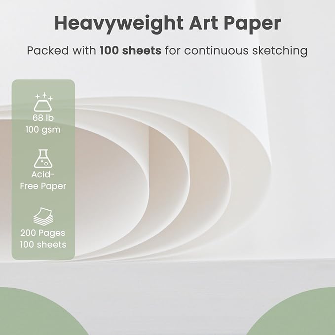 Cewei 9x12 Drawing Paper Pad, 100 Sheets, Spiral Bound Sketchbook, 68lb/100gsm White Drawing Paper for Kids Ages 4-8 & 9-12
