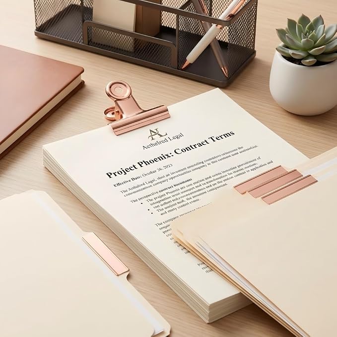 Coideal Bulldog Paper Clips Rose Gold, 20 Pcs 2 Inch Large Metal Binder Hinge Clip for Office, Food Bags, Pictures Photos, Art Crafts (50 mm)