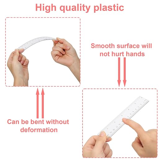 2 Pack 6 inch Clear Plastic Ruler Straight Shatterproof Transparent Rulers for Office Supply (Clear)