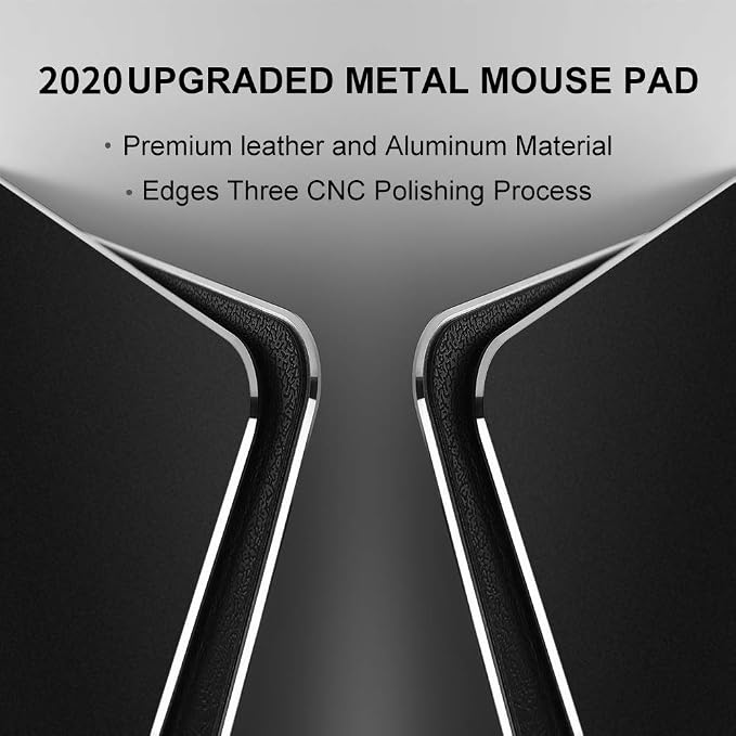 Vaydeer Hard Metal Aluminum Mouse Pad Clear Modern Smooth Magic Ultra Thin Double Side Design Mouse Mat Waterproof Fast and Accurate Control Compatible for Gaming and Office, Black, 9.45X7.87 Inch