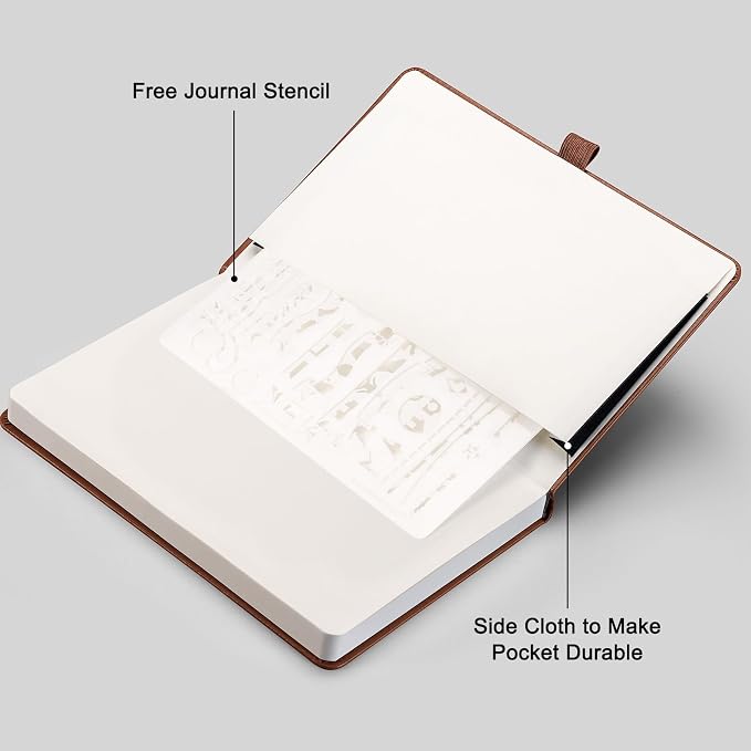 AHGXG Dotted Journal Notebook, 192 Pages, A5 Medium Size (5.7'' x 8.3'') | Leather Hardcover, 100 GSM Thick Paper, for Journaling, Planning, Tracking (Brown)