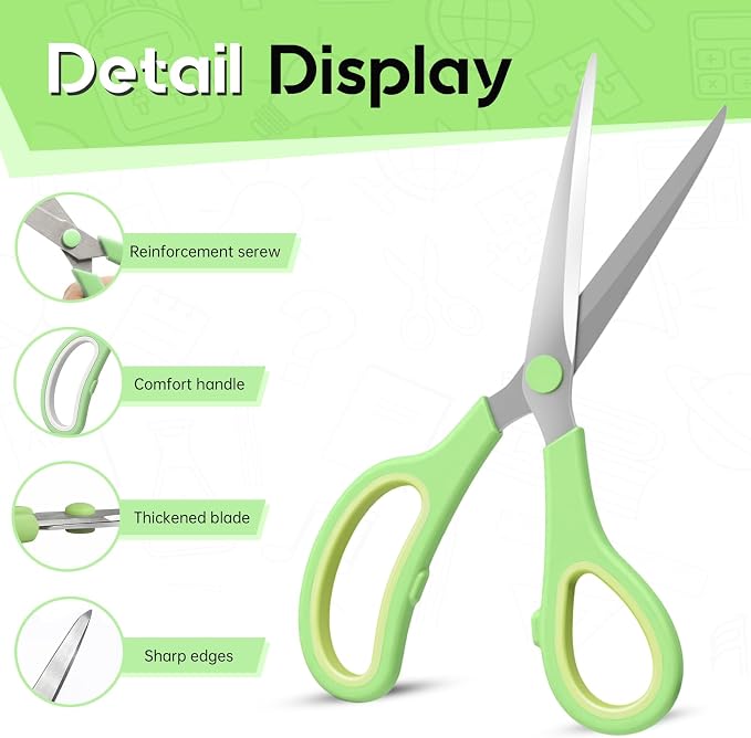 Scissors 8.5 Inch scissors all purpose for Office, Home, Sewing,and Crafts,Soft Comfort-Grip Right/Left Hand 3-Pack, Multicolor
