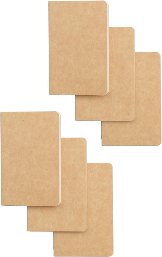 TWONE Pocket Notebook, 6 Pack Softcover Mini Notebooks 3.5" x 5.5" Kraft Brown Notebook Small Memo Notepad for Men Women Kids Traveler Author, 30 Sheets,60 Blank Pages