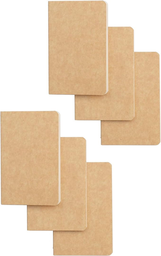 TWONE Pocket Notebook, 6 Pack Softcover Mini Notebooks 3.5" x 5.5" Kraft Brown Notebook Small Memo Notepad for Men Women Kids Traveler Author, 30 Sheets,60 Blank Pages
