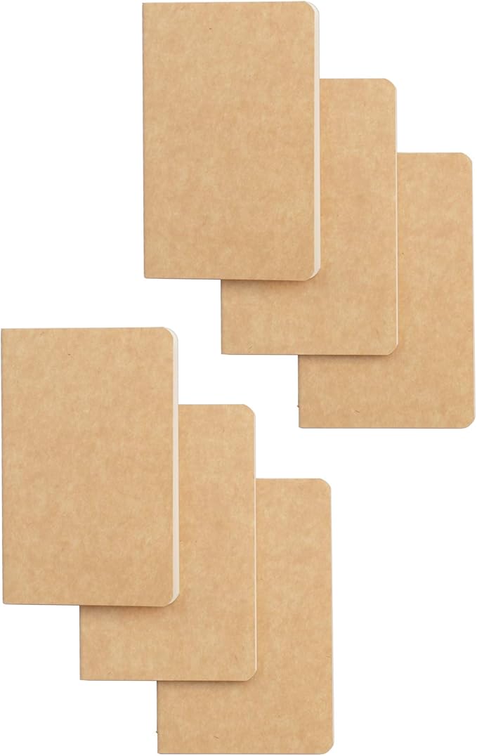 TWONE Pocket Notebook, 6 Pack Softcover Mini Notebooks 3.5" x 5.5" Kraft Brown Notebook Small Memo Notepad for Men Women Kids Traveler Author, 30 Sheets,60 Lined Pages