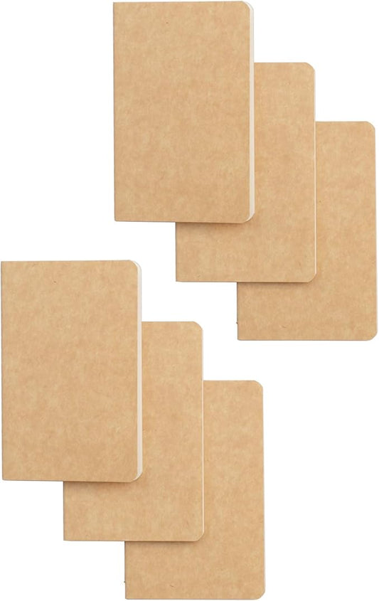 TWONE Pocket Notebook, 6 Pack Softcover Mini Notebooks 3.5" x 5.5" Kraft Brown Notebook Small Memo Notepad for Men Women Kids Traveler Author, 30 Sheets,60 Lined Pages