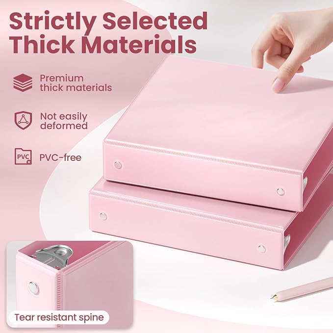 SUNEE 1.5 Inch Binders 3 Ring 8 Pack, Clear View 1 1/2 Inch Binders Three Ring PVC-Free (Fit 8.5x11 Inches) for School or Office Supplies, Assorted Pastel
