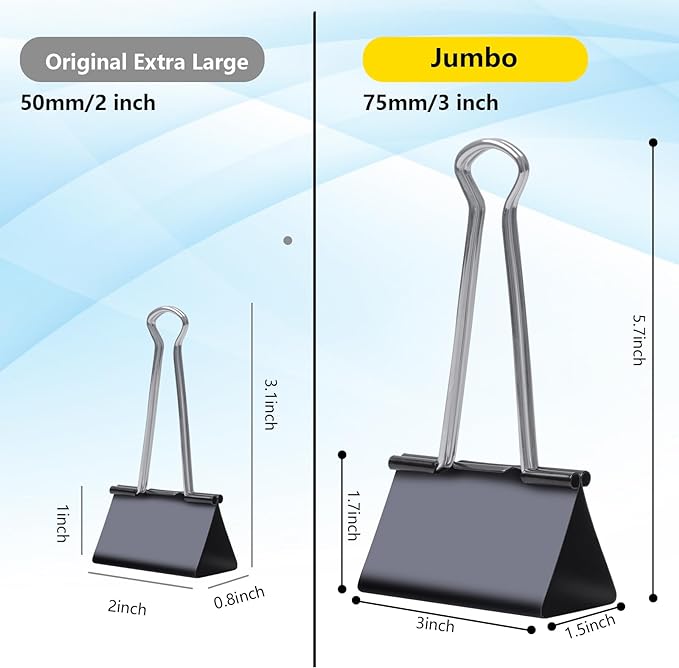 Ufmarine Jumbo Binder Clips 3 inch (6 Pcs), Extra Large Binder Clips Giant for Office Supplies
