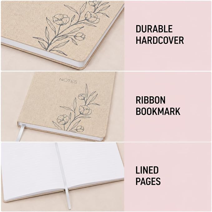 WORLD TRAVELER Large Lined Journal Notebook 256 Ruled White & Ivory Pages | Lay-Flat Binding, Gilded Page Edges Resist Wear, Reinforced Square Corners, Bleed-Resistant Smooth Paper