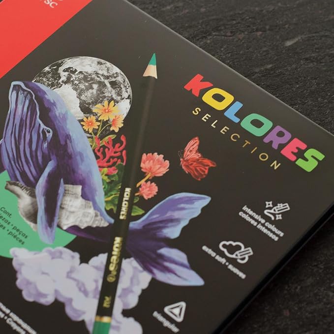 Kores - Kolores Selection: 24 Coloured Pencils for Adults & Artists, FSC wood with Soft Lead, Triangular Shape, Premium Arts and Hobby Supplies, Set of 24 Assorted Colours in metal case
