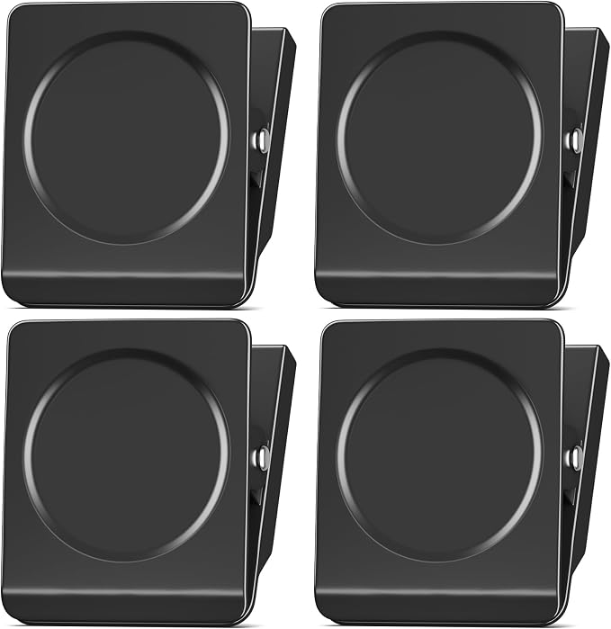 FINDMAG 4 Pack Magnet Clips, Black Magnetic Clips for Refrigerator Use | Magnets with Clips, 2.2 Inch Design, Fridge, Picture Hanging, Whiteboard, Decoration Gifts, Home, Office, Classroom, Kitchen