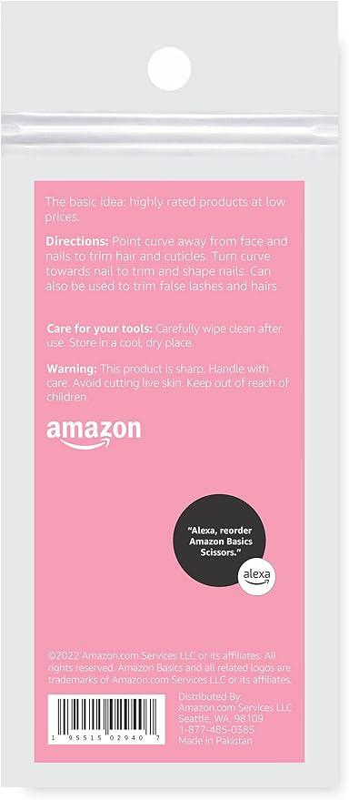 Amazon Basics Beauty Scissors, Stainless Steel, Curved Precision Cutting, Multipurpose Grooming Tool, Easy to Use, Silver