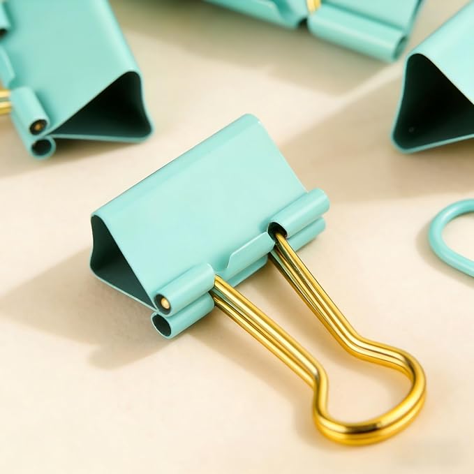 Cute Girly Office Supplies Set - Green & Colored Paper Clips + Binder Clips Assorted Sizes, Metal Paperclips & Cute Binder Clips for Home School Office