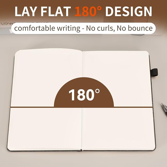 Blank Journal Notebook,256 Pages,A5 Size (5.7'' x 8.3''),Vintage Tree Growth Rings Leather Hardcover Journal,100 GSM Thick Paper,for Daily,Work,School,Note Taking(Black)