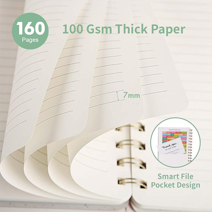 Spiral Notebook-5.75" x 8.125" College Ruled Journal with Inner Pockets and 160 Pages,PU Leather Cover Business Journal, Twin-Wire Binding Notebook Perfect for Office & Home School Supplies Mint Green