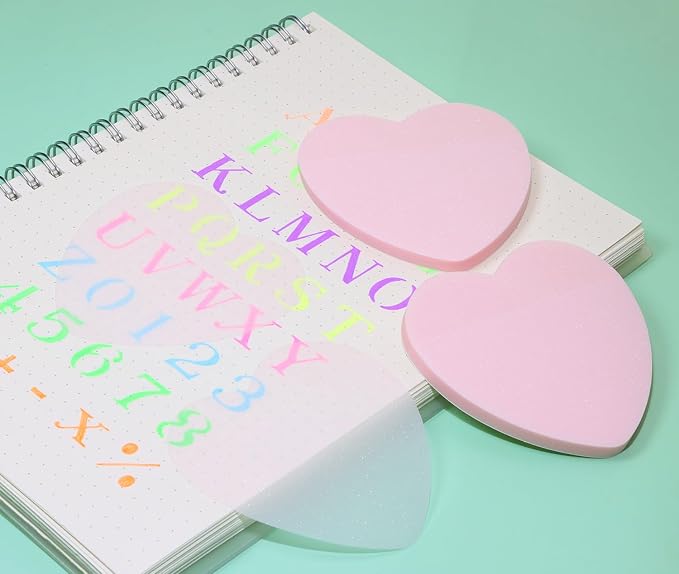 ONLYKXY Glitter Heart Shape Transparent Sticky Notes for Annotating,2.8in Pastel Color Waterproof Index Sticker Self-Stick Book Tabs Soft PET Marker Memo Pad for Home School Office (2, Pink)
