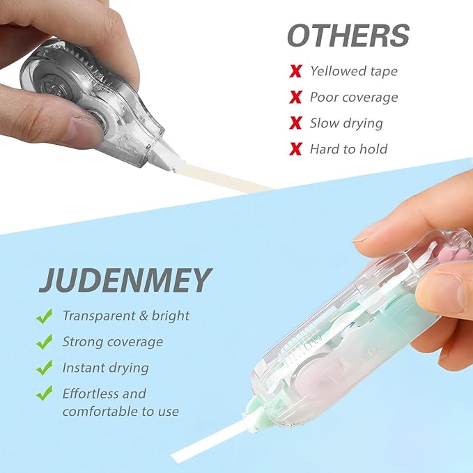 6Pcs Retractable White Correction Tape,Cute Cat Paw Correction Tape Pens, Mini Aesthetic Pen Shaped White Applicator with Easy to Use Out Tape for Back to School Office Supplies
