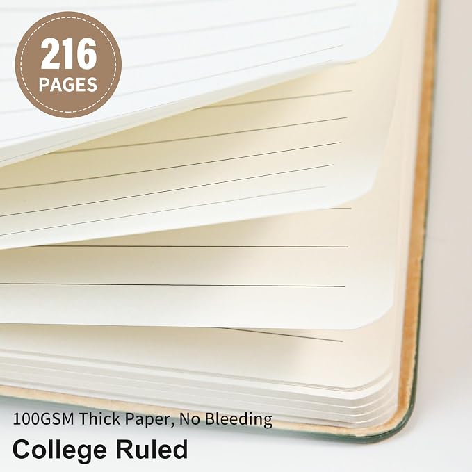 Lined Journal Notebook for Work College Ruled Notebook 5.79" x 8.27" A5 PU Leather Daily Journaling Notebook 216 Pages for Women Men Daily Writing Business School Travel Gift (Khaki)
