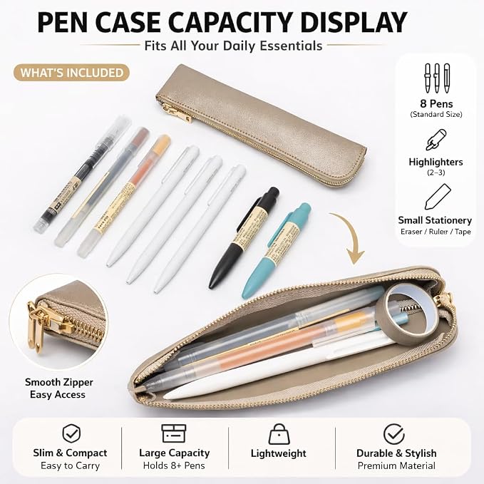 Slim Pencil Case Small Pencil Pouch Pen Case (Pearl White Tea/FL)