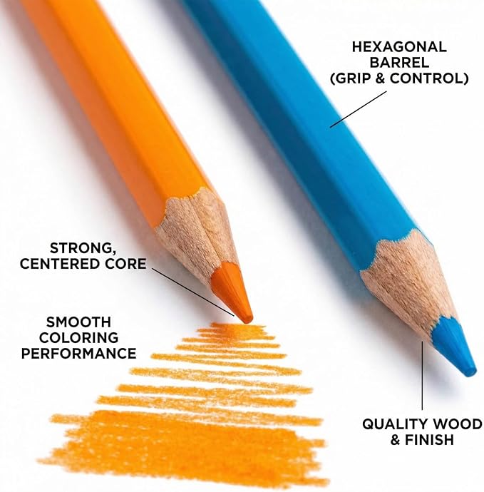 Colored Pencils Set with Sharpener, Soft Core Color Pencils for Adult Coloring Books, Artist Drawing, Sketching, Blending, Shading, Layering & Art Supplies (48 Colors)