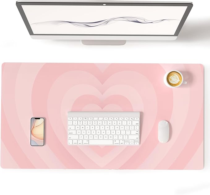 Colorful Star Large Mouse Pad Pink, PU Leather Desk Mat, 31.5" x 11.8" | Aesthetic Laptop Mat Cute Mousepad Desk Pad, Waterproof Non-Slip Desk Mat for Office Accessories Women& Girl