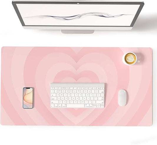 Colorful Star Large Mouse Pad Pink, PU Leather Desk Mat, 31.5" x 11.8" | Aesthetic Laptop Mat Cute Mousepad Desk Pad, Waterproof Non-Slip Desk Mat for Office Accessories Women& Girl