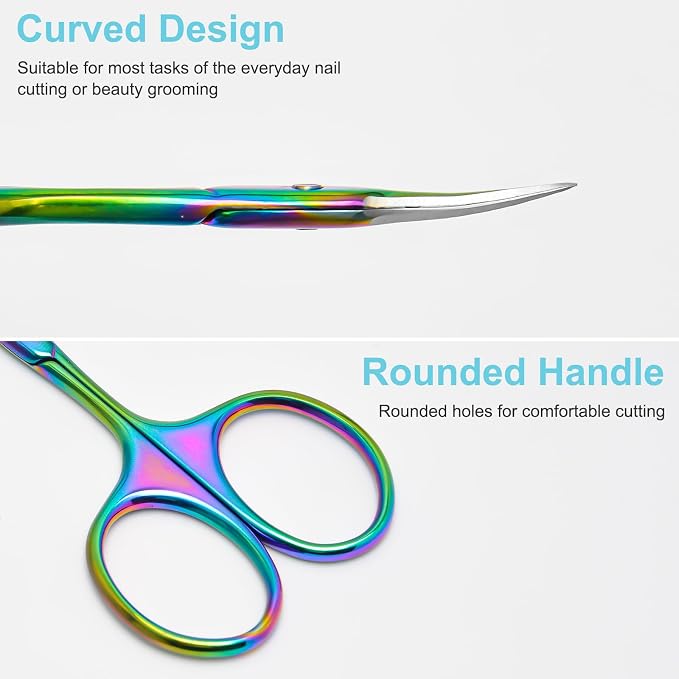 CGBE Cuticle Scissors, Extra Fine Curved Eyebrow Scissors, Colorful | Stainless Steel, Round Handle, Precise Pointed Tip, Hangnail And Dry Skin Trimming, Russian Manicure Care