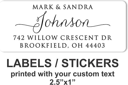 White Address Labels - Personalized Name Stickers, Custom Printed Return Mailing and Shipping Labels for Envelopes, Packages, Business, Home by PrettySweetParty (250, Calligraphy with Tails)
