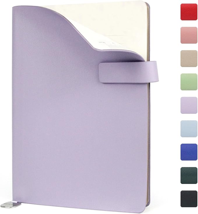 A5 Soft Cover Lined Notebook, Pen Holder & Gold Edges, 180° Lay Flat Journal, Large 5.7 x 8.4 in, Bookmark & Gift Box, Business Notebook for Work, Study, Travel(Light Purple)