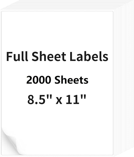2000 Sheets 8.5" x11" Full Sheet Shipping Labels, Printable Sticker Paper, Matte, Letter Size Label Stickers for Laser/Inkjet Printers (2000 Labels)