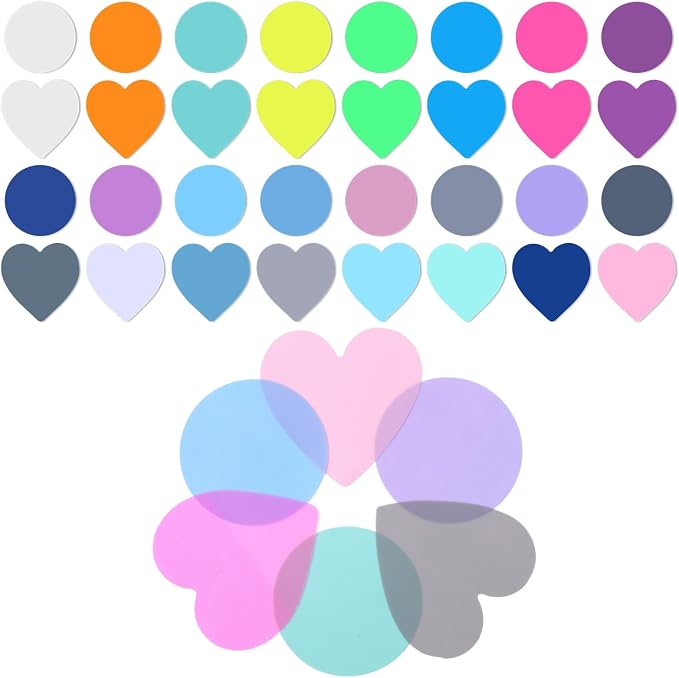 640 Sheets Cute Round Clear Sticky Tabs Transparent Sticky Notes Waterproof Clear Note Pads Bright Color Heart Strong Adhesive Post Book Markers Page Flags Stickers for Office School