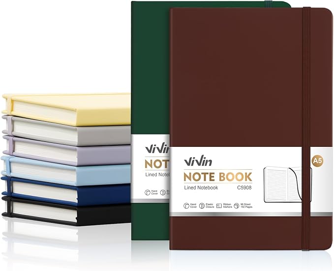 ViVin Lined Journal Notebooks for Professional Office Work,192 Pages,Medium 5.5 x 8.3 inch,College Ruled,A5 Hardcover Journaling Notebooks for Writing,8 Pack Bulk