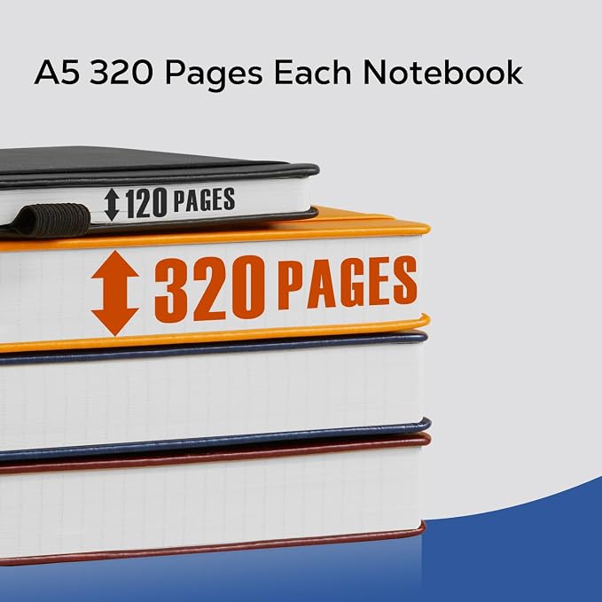 FOCUS DAY 3 Pack Journal Notebook, 320 Pages A5 Lined Notebook Journal Set for Work Writing, Hardcover Leather Bound Notebooks Bulk for Women Men Office School, 5.7'' X 8.4'', Multicolor