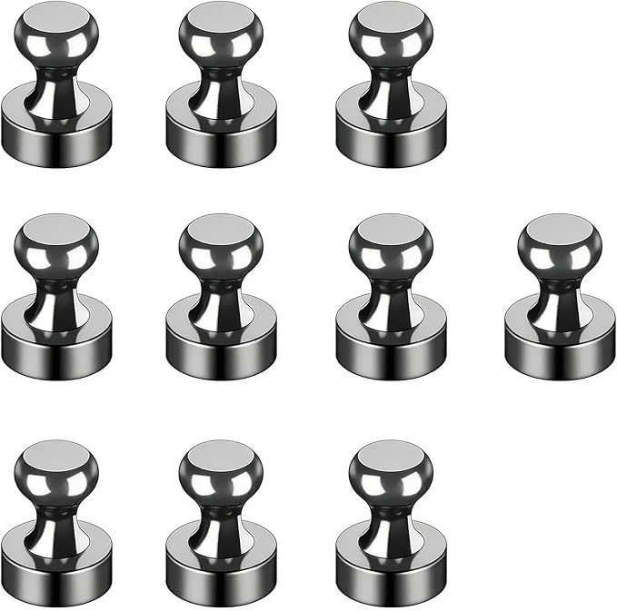 Strong Fridge Magnets, 10 Pcs, 12 x 16mm, Black, Heavy Duty Magnetic Push Pins for Refrigerator, Whiteboard, Office, Classroom, Kitchen & Locker Decor